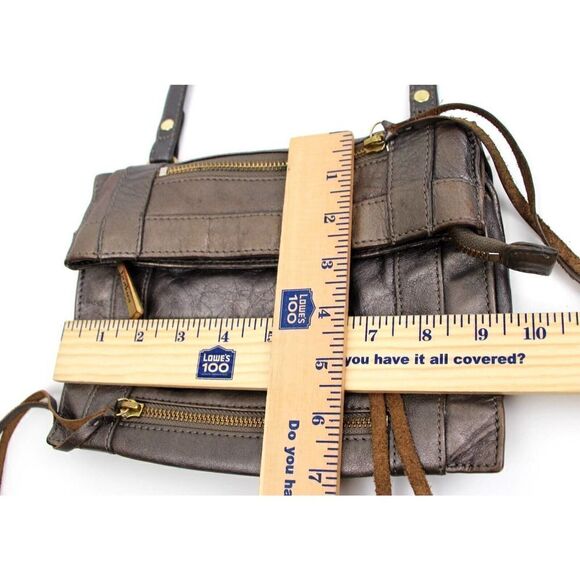 BOTKIER METALLIC BROWN GENUINE LEATHER ZIP POCKETS X-BODY SHOULDER BAG MESSENGER - Picture 9 of 9